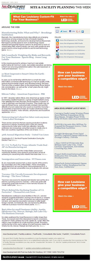 Sample "Site & Facility Planning This Week" Newsletter